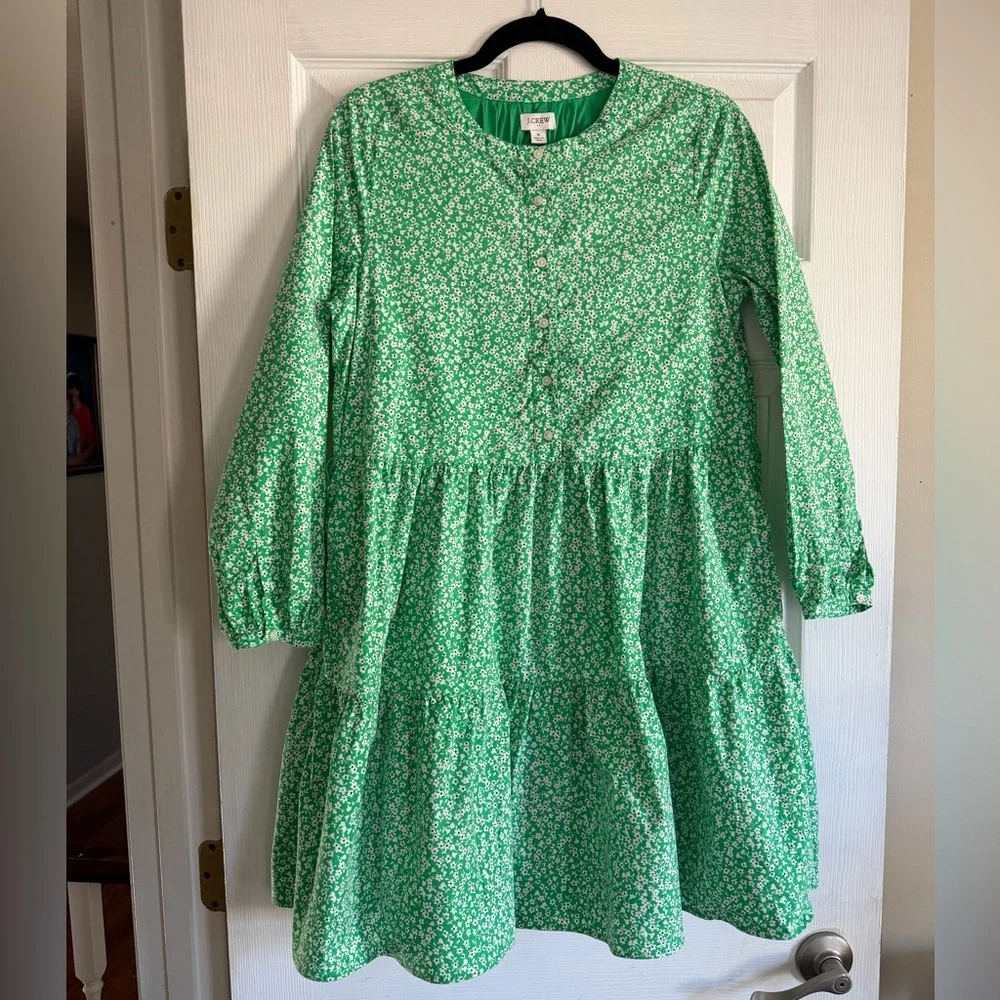 J. Crew Factory Dress Green Floral Cotton Poplin S - Picture 2 of 5